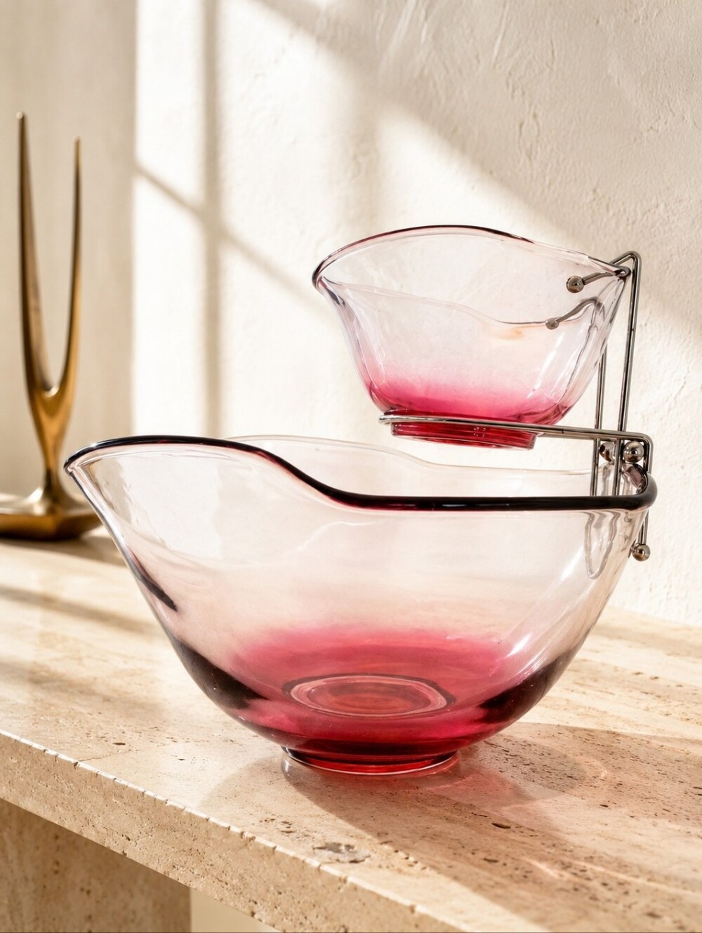 Vintage Indiana Glass 0519 Ruby Chip & Dip Bowl Set 1960s